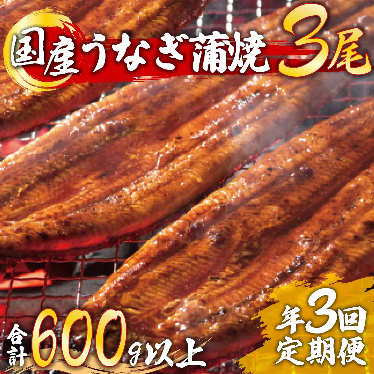 うなぎ蒲焼 3尾セット 合計600g以上 (定期便年3回) H-292 【上峰町ふるさと納税】