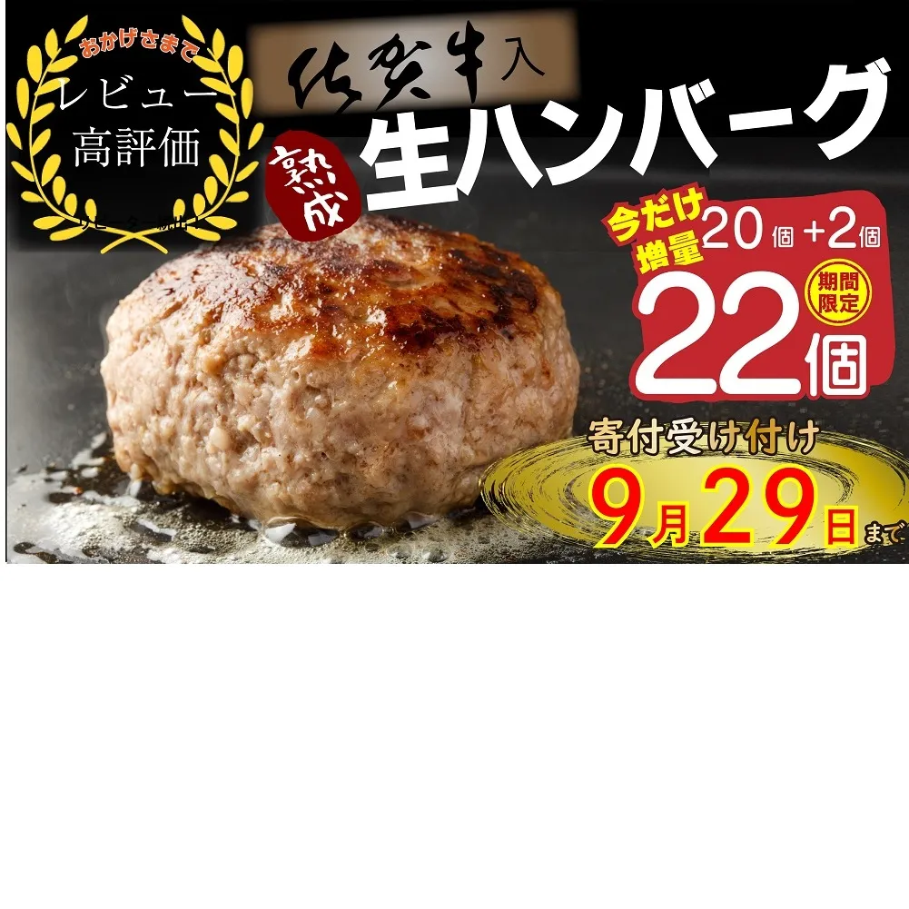 FM032_【最長半年待ちの大人気】佐賀牛入り熟成生ハンバーグ　20個＋2個【期間限定】