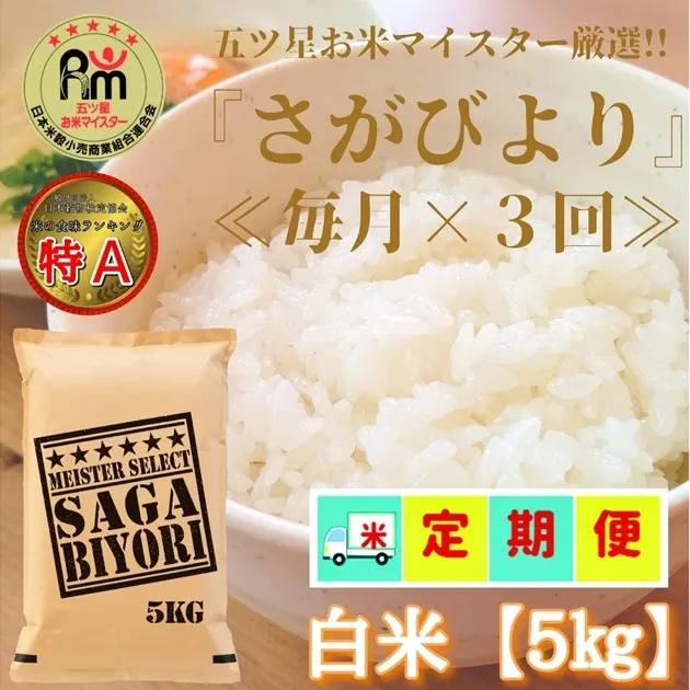 CIC59_【３回定期便】さがびより白米５kg 【五つ星お米マイスター厳選！】