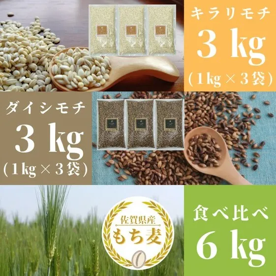 CI819_佐賀県産『もち麦』食べ比べ！キラリモチ３kg、ダイシモチ３kg（計６kg）