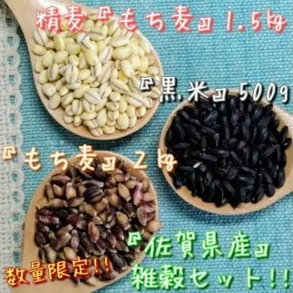 CIB96　佐賀県産もち麦２kg・精麦もち麦1.5kg・黒米500g
