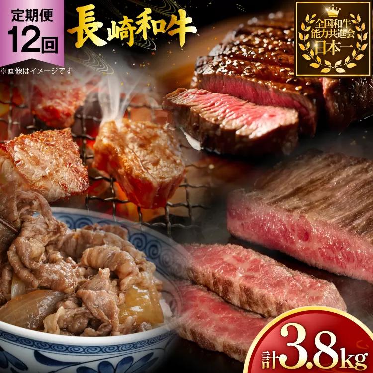 牛肉 長崎和牛 赤身 モモ焼肉 モモスライス ランプステーキ ヒレステーキ もも切り落とし 約2人前 12回 総計3.8kg [黒牛 長崎県 東彼杵町 hs42bag750018] 赤身肉 焼き肉 モモ もも ヒレ ランプ ステーキ 切り落とし