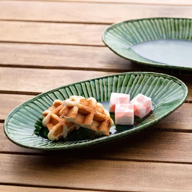 織部 皿 楕円皿 ペア 織部釉 [抱星窯 長崎県 東彼杵町 hs42bag390009] 土物 グリーン 濃緑