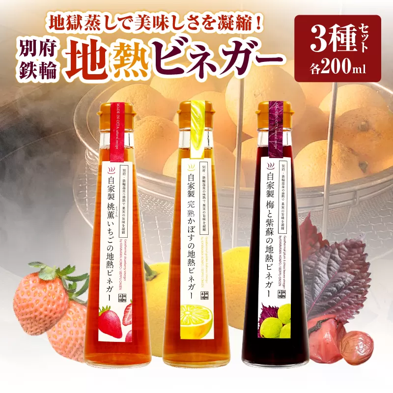 別府鉄輪 地熱ビネガー3種セット【200ml×3本】
