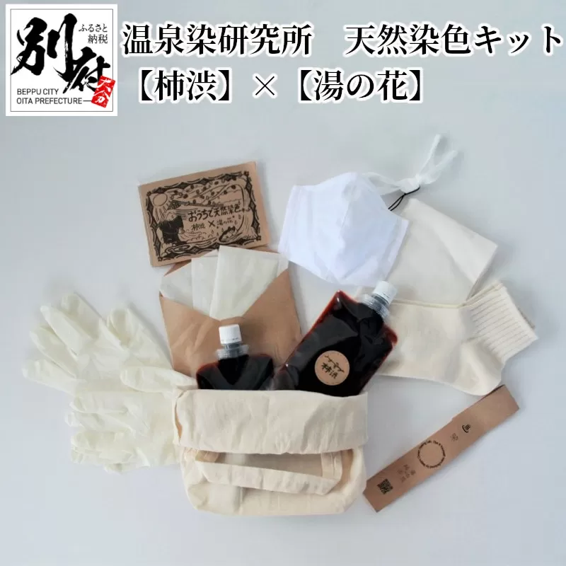 温泉染研究所　天然染色キット　【柿渋】×【湯の花】『①レディース靴下セット(23～25ｃｍ)』
