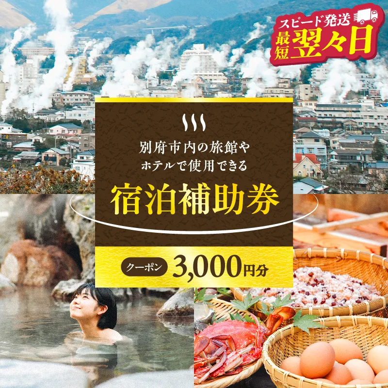 【3,000円分】【最短2営業日以内発送】別府市内の旅館やホテルで使用できる宿泊補助券 楽しい旅の思い出を! 宿泊券 大分県 別府市 3000円 15000円 3万円 9万円 15万円 30万円 ホテル 旅館 温泉 旅行 観光 トラベル 宿泊補助券 チケット クーポン 宿泊 お泊り 別府温泉 別府観光 地獄めぐり 旅 おすすめ 人気 体験型 節約
