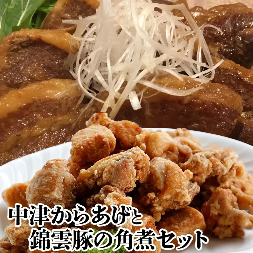 中津からあげ錦雲豚角煮セット | もり山の中津からあげ(調理済)・錦雲豚うまとろ角煮 中津からあげ 唐揚げ からあげ から揚げ レンジ 冷凍 冷凍食品 弁当 おかず お惣菜 おつまみ 大分県 中津市 可