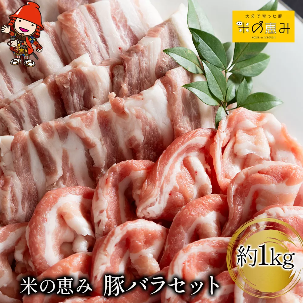「米の恵み」豚バラセット (焼肉・しゃぶしゃぶ) 約1kg | お肉 肉 おにく にく 豚 豚肉 国産豚肉 ブランド豚 豚バラ セット 焼肉 焼き肉 しゃぶしゃぶ 惣菜 おかず 冷凍 国産 大分県産 九州産 大分県 中津市