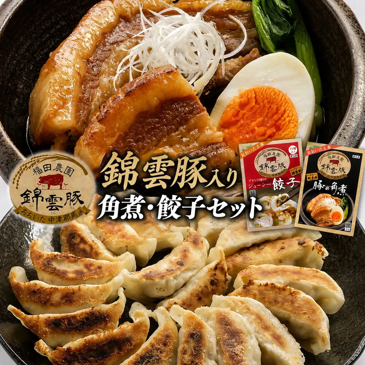 錦雲豚 角煮250g×2 餃子15個入り×2(たれ付き) | 冷凍食品 肉餃子 惣菜 冷凍おかず 冷凍餃子 豚の角煮 大分県産 九州産 中津市 国産 送料無料
