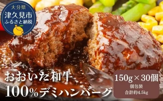 おおいた和牛ハンバーグ おおいた和牛100% デミハンバーグ 約150g×30個 合計約4.5kg | 和牛ハンバーグ ハンバーグステーキ 豊後牛ハンバーガー 豊後牛 惣菜 レンチンハンバーグ 温めるだけ 冷凍 小分け 肉 牛 簡単調理 津久見市