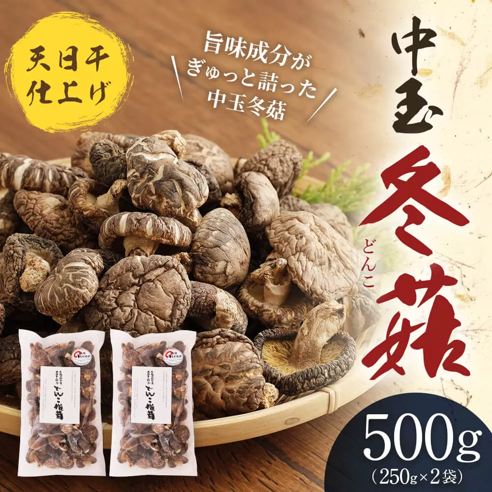 015-296x1 豊後大野市産 天日干仕上 中玉 どんこ 250g 2袋 合計500g 干ししいたけ 椎茸