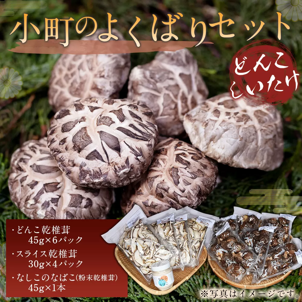 008-301x1 小町のよくばりセット （どんこ乾椎茸 45g×6パック 、スライス乾椎茸 30g×4パック 、なしこのなばこ 45g×1本） 