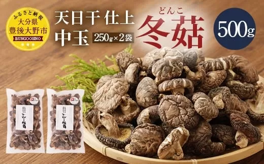 015-296x2 豊後大野市産 天日干仕上 中玉 冬??どんこ 250g 2袋 合計500g 干ししいたけ 椎茸