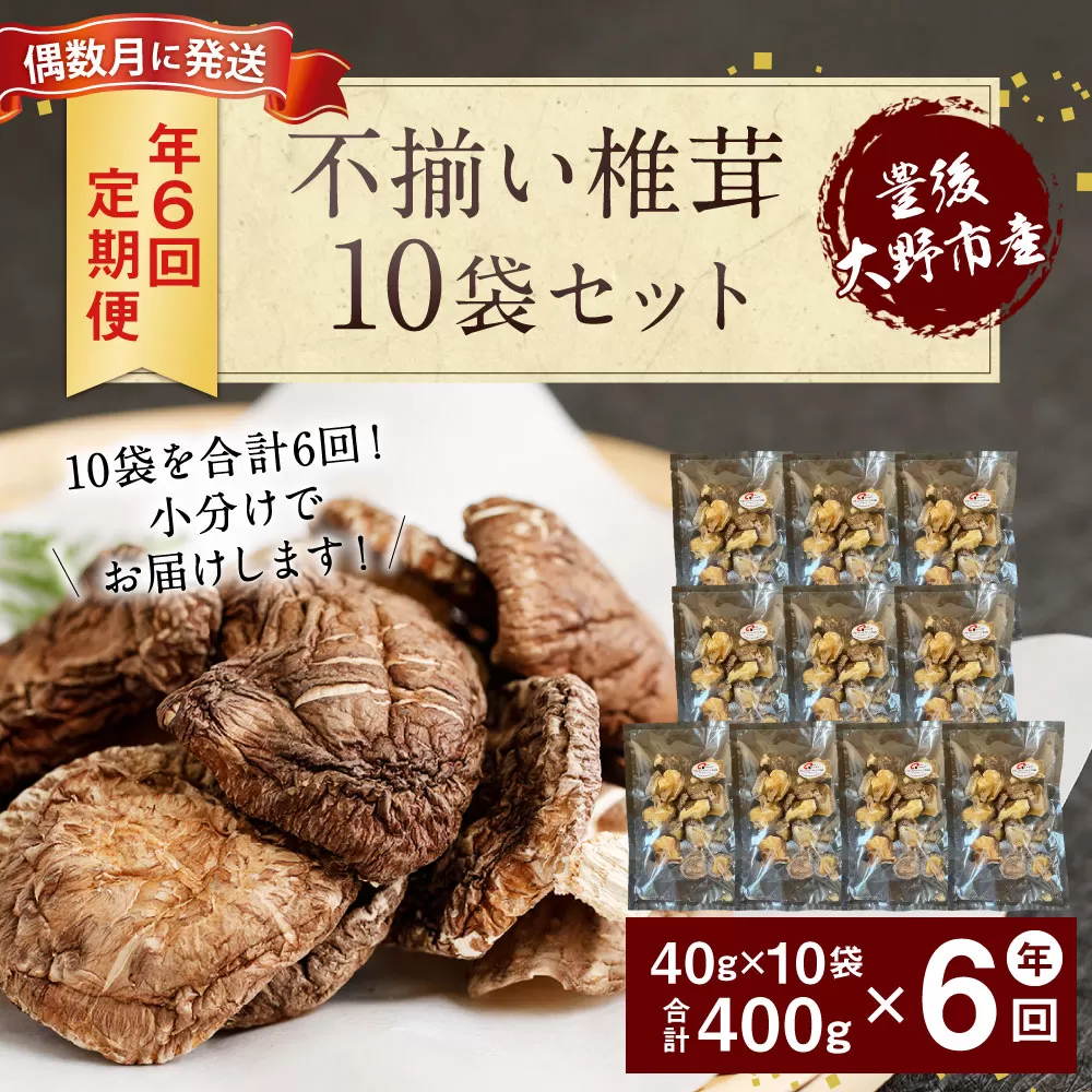 015-962x1 【定期便偶数月発送年6回】不揃い 椎茸 10袋×6回
