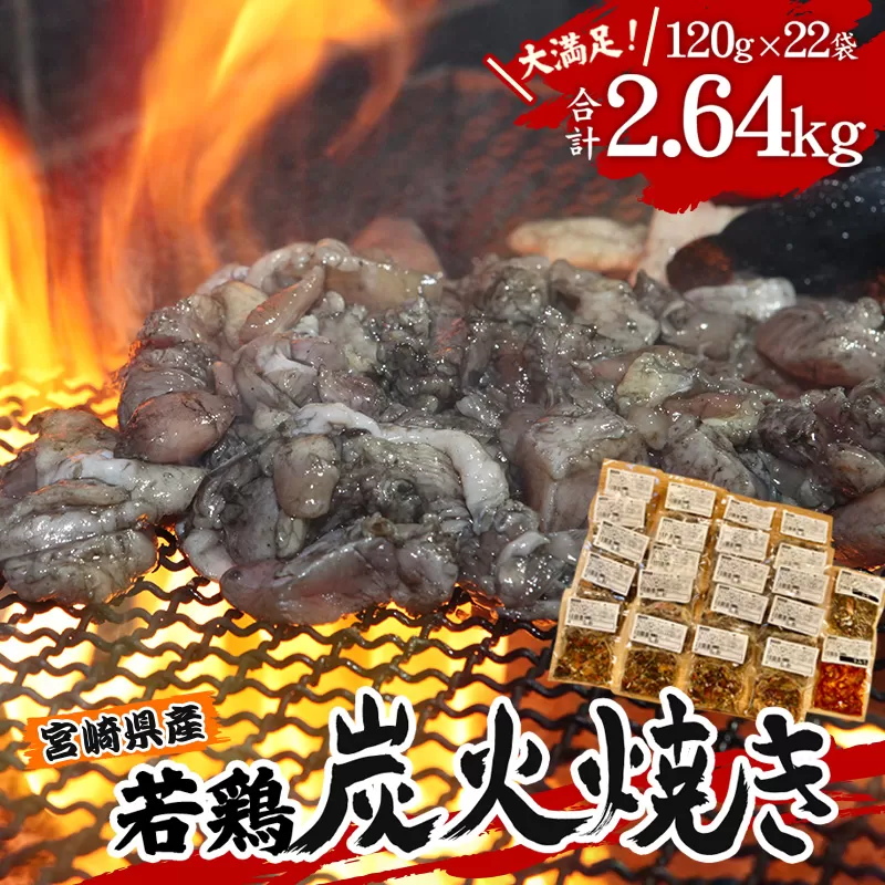 宮崎県産 若鶏 炭火焼 計2.64kg 大満足22パック 宮崎の名店「小料理ひゅう」_M210-003_01