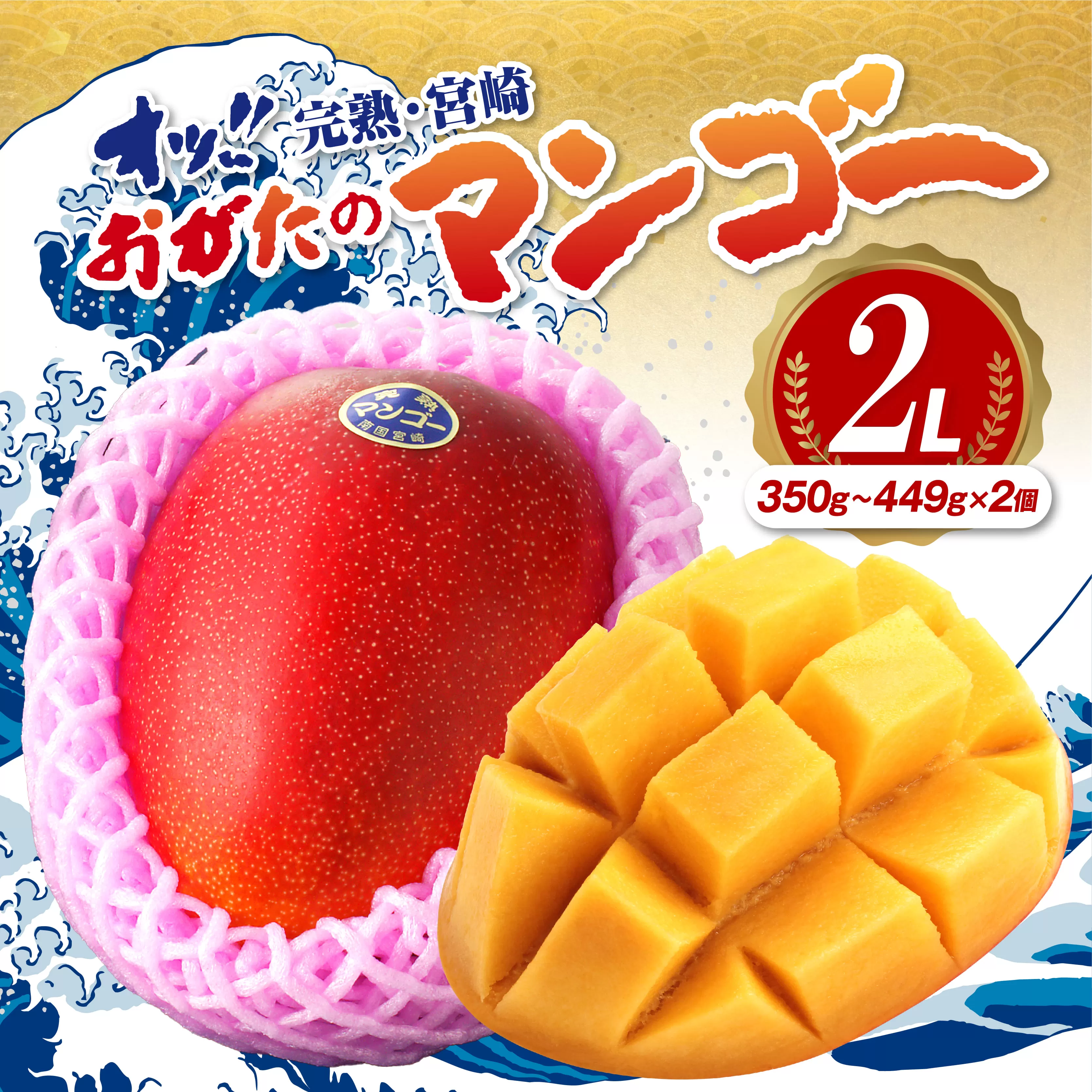 【期間・数量限定】おがたのマンゴー　完熟宮崎マンゴー　2Lサイズ（350～449g）×2個セット_M161-010_01