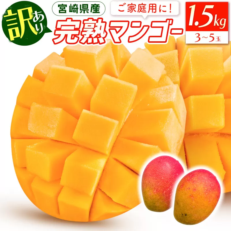 《2025年発送》【期間・数量限定】宮崎特産品　「訳あり」宮崎県産完熟マンゴー1.5kg（3玉～5玉）_M275-005