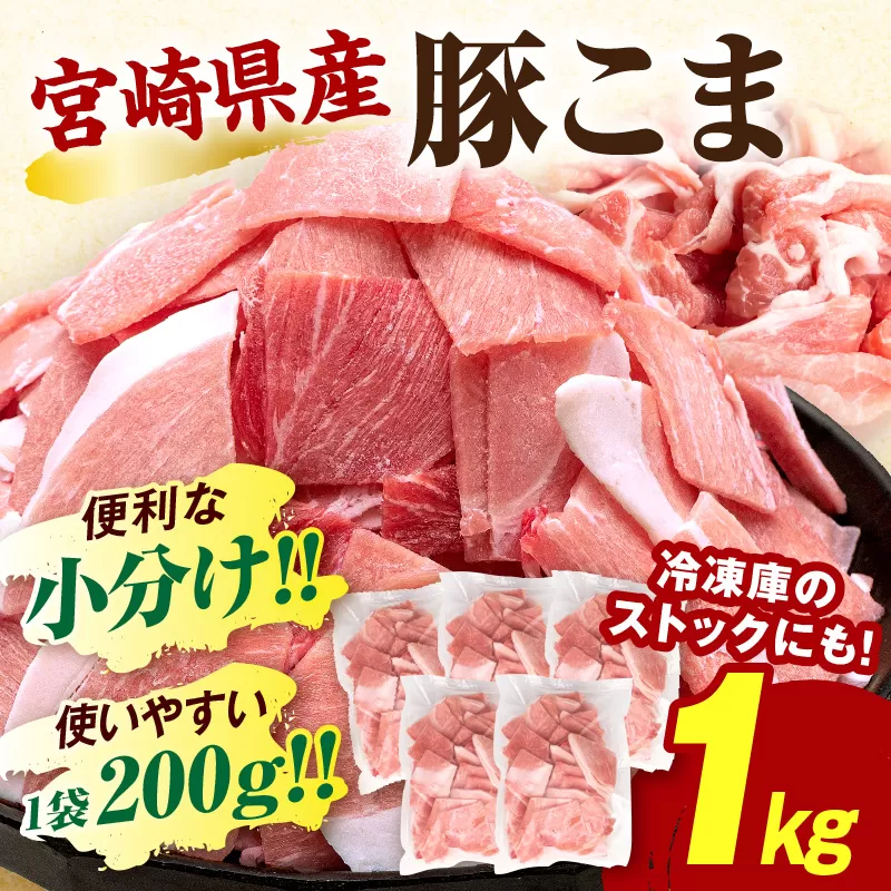 宮崎県産豚肉小間切れ 200g×5パック_M109-024