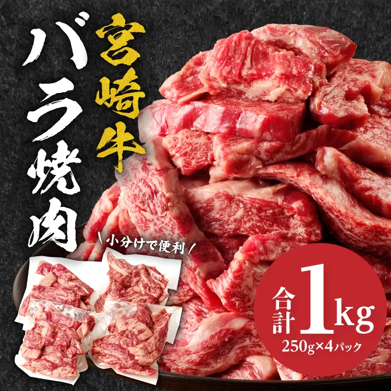 宮崎牛バラ焼肉 合計1kg_M144-020