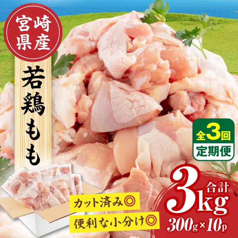 【隔月発送】【3回定期便】宮崎県産 若鶏もも肉 300g×10P 計3kg_M241-T001-3-2