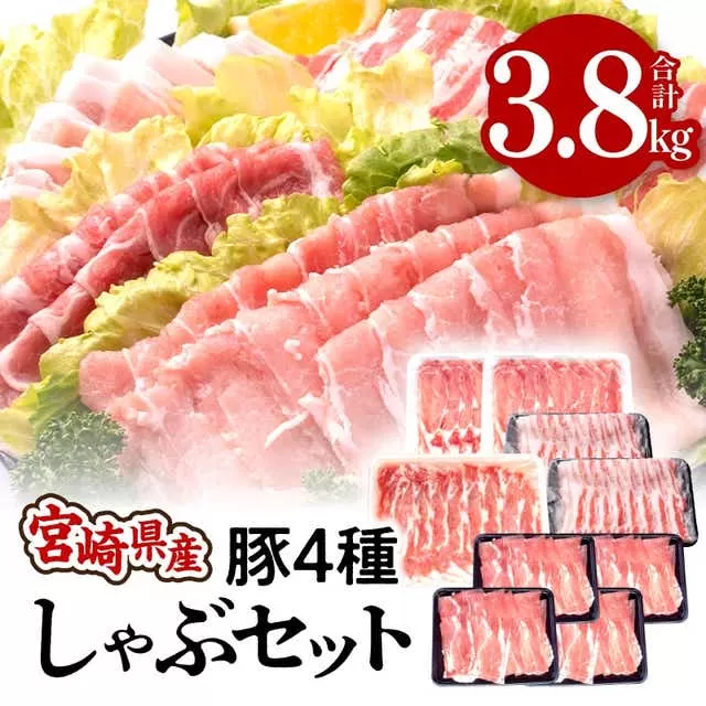 宮崎県産4種豚しゃぶセット 合計3.8kg_M201-016