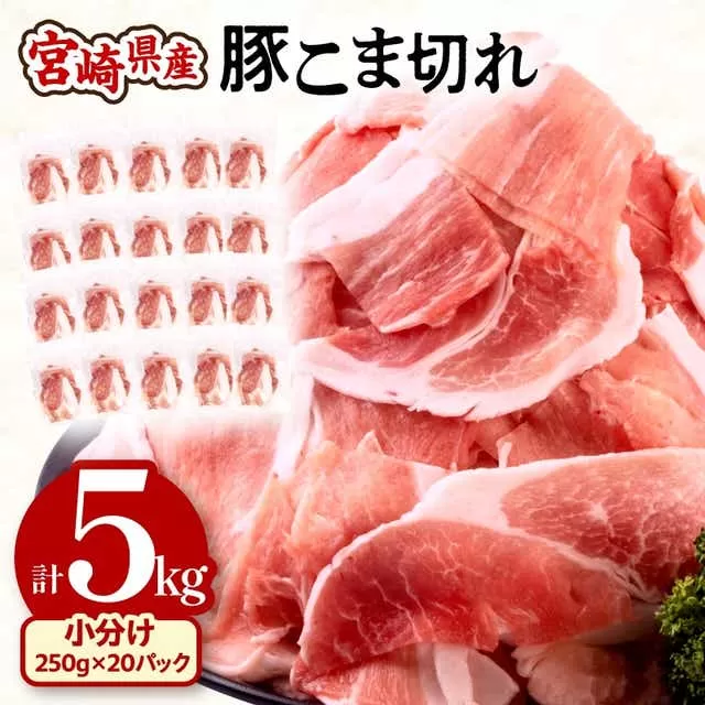 宮崎県産 豚こま切れ:250g×20パック 合計5kg_M201-013