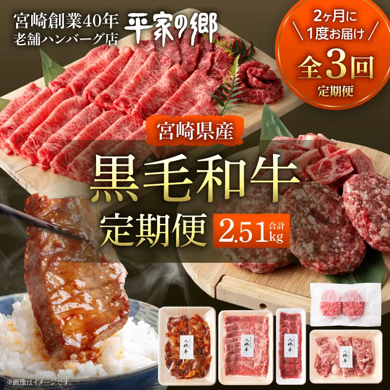 【全3回】宮崎県産黒毛和牛定期便(合計2.51kg)_M222-T013-3-2