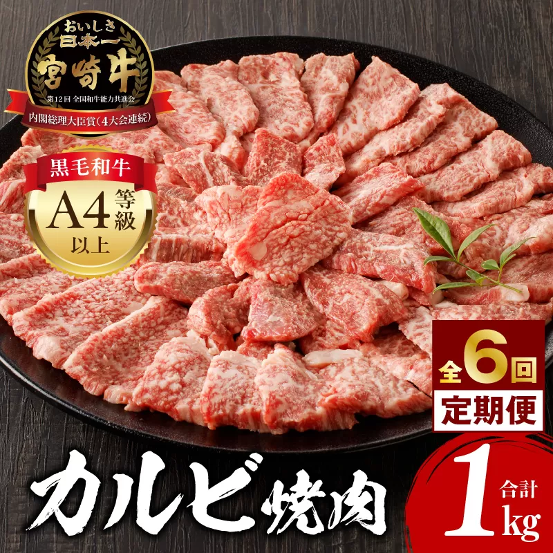 【定期便全6回】宮崎牛 カルビ焼肉 合計1kg_M243-T009-02