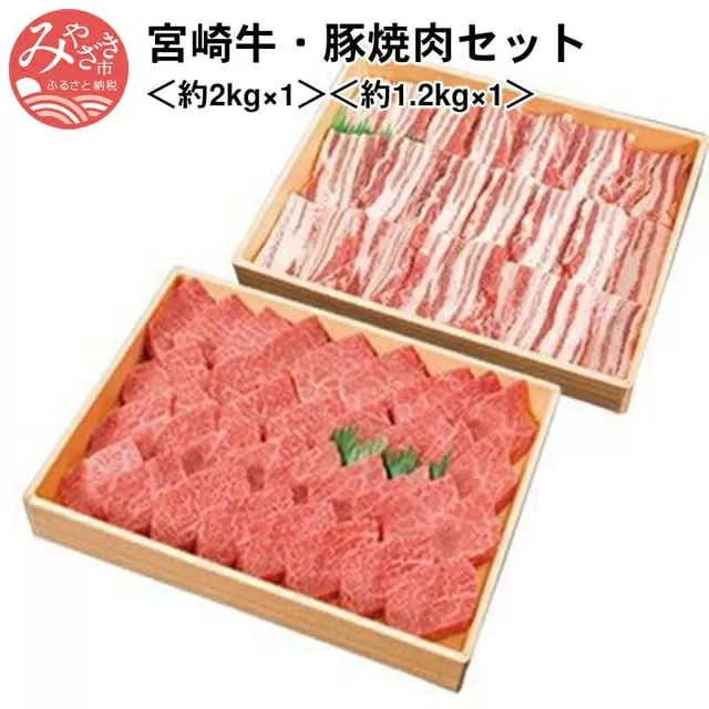 宮崎牛(約2kg×1)・宮崎ブランドポーク(約1.2kg×1)焼肉セット_M055-001_01
