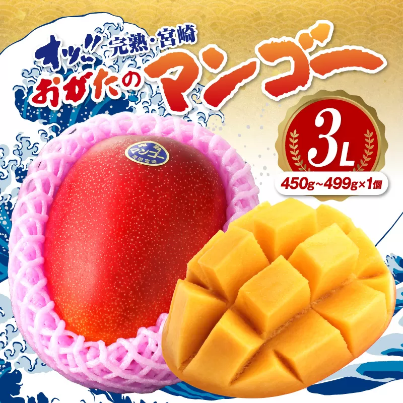 【期間・数量限定】おがたのマンゴー　完熟宮崎マンゴー　3Lサイズ(450～499g)×1個_M161-007_01