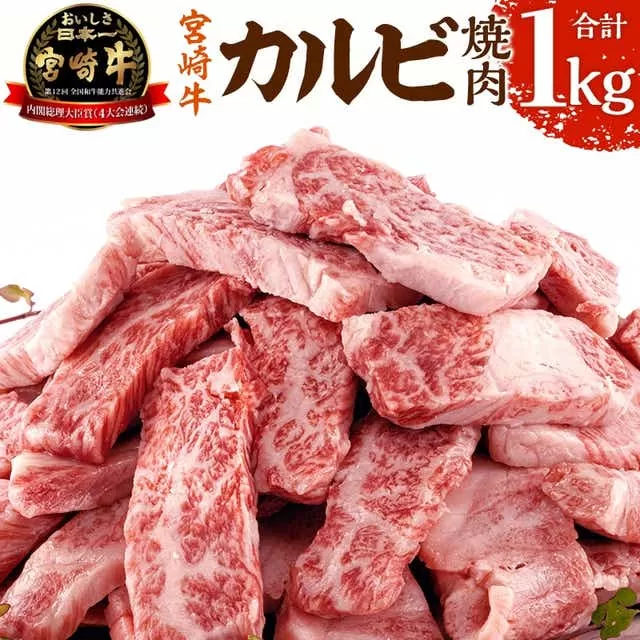 《2024年3月発送》宮崎牛 カルビ(バラ) 焼肉 250g×4パック 合計1kg_M241-006_01-mar