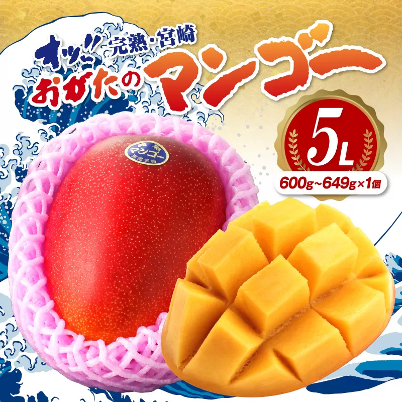 【期間・数量限定】おがたのマンゴー　完熟宮崎マンゴー　5Lサイズ(600～649g)×1個_M161-003_01