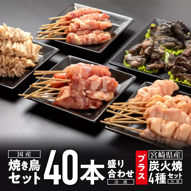 焼き鳥セット4種(40本)盛り合わせ＆宮崎県産炭火焼4種セット_M146-002_01