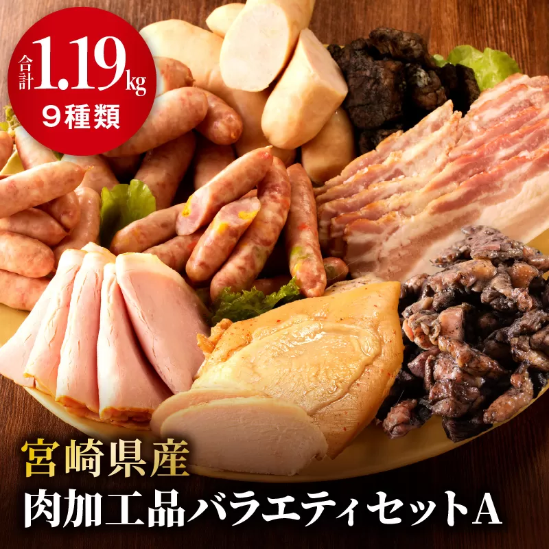 宮崎県産肉加工品バラエティセットA（合計1.19kg 9種類）_M009-011