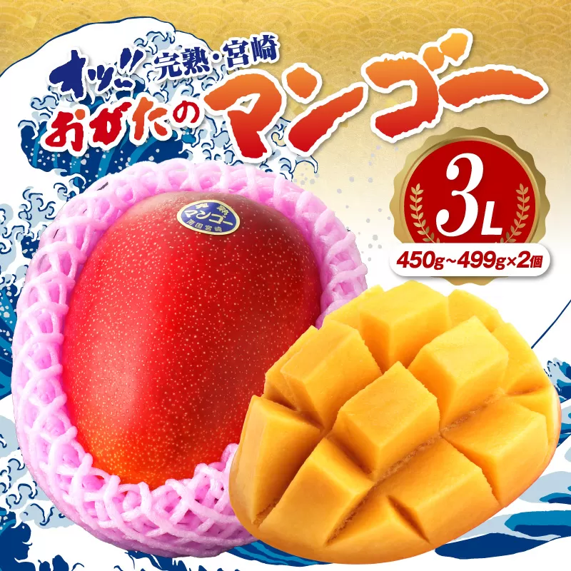 【期間・数量限定】おがたのマンゴー　完熟宮崎マンゴー　3Lサイズ(450～499g)×2個セット_M161-008_01
