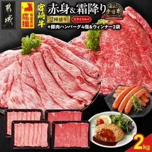 畜産農家応援! 宮崎牛スライス2種セット500g×4パック+豚肉ハンバーグ&ウィンナー_32-N201-ESHW-CF