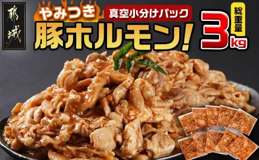 やみつき豚ホルモン!3kg!真空小分けパック!_LG8-3303_(都城市) 国産豚 ホルモン 味付き 300g 10P 3kg 小分け 真空パック おつまみ 焼くだけ 簡単調理 豚肉