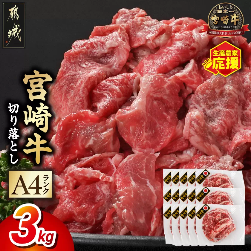 生産農家応援! 宮崎牛切り落とし3kg≪スキンパック包装でお届け!≫_AE-2601_(都城市) 牛肉 切り落とし 宮崎牛 和牛 国産 モモ肉 小分け 200g×15P 牛肉 肉 牛丼 炒めもの カレー 肉じゃが