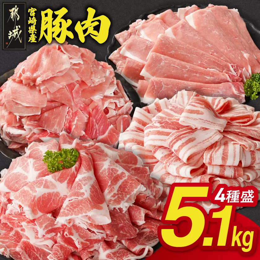 宮崎県産豚肉たっぷり5.1kgセット_AC-N202-51_(都城市) 宮崎県産豚 大容量 バラスライス 肩ロース又はローススライス モモスライス 小間切れ 豚肉 使い勝手抜群 ミヤチク