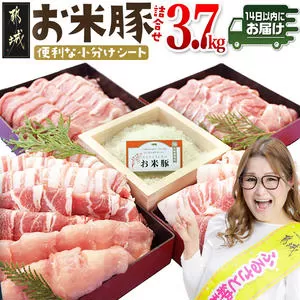 お米豚3.7kgセット≪みやこんじょ快速便≫_23-3101-R_(都城市) 豚肉 豚ロース 豚こま切れ 豚バラ肉 豚肩ロース ブランド豚 小分け シート仕切り スライス肉 14日以内にお届け  ギャル曽根さんおすすめの豚肉返礼品
