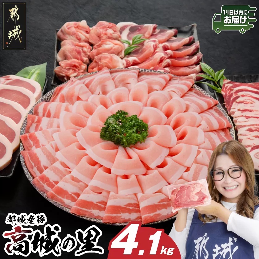 「高城の里」わくわく4.1kgセット(真空)≪みやこんじょ快速便≫_22-8401-s-R_(都城市) リピーター続出‼ 豚肉 都城産豚 高城の里 しゃぶしゃぶ バラ 焼肉 切り落とし 肩ローススライス ロース とんかつ  ブランド豚