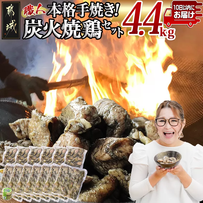 本格手焼き!炭火焼鶏4.4kg(ゆずこしょう付)≪みやこんじょ特急便≫_AC-1411-Q_ (都城市) 鶏肉 小分け 炭火焼き おつまみ 宮崎 冷凍 柚子胡椒  栗山ノーサン ギャル曽根さんおすすめの鶏肉返礼品(炭火焼) 