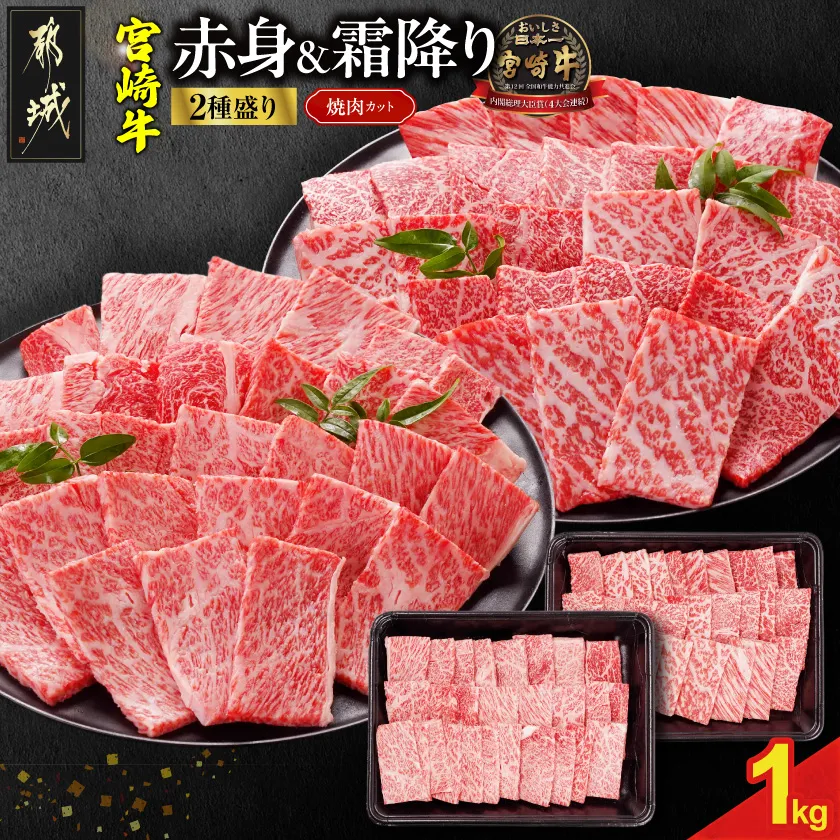 宮崎牛焼肉2種1kgセット(霜降り400g 赤身600g)_18E-N2-002-1kg-S4A6-CF