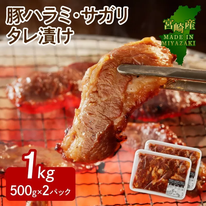 【宮崎産】豚ハラミ・サガリ タレ漬け 1kg(500g×2) N061-YA4420