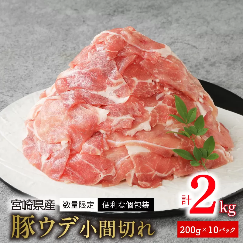 〈数量限定・便利な個包装〉宮崎県産豚ウデ小間切れ200g×10パック計2kg N124-YZA183