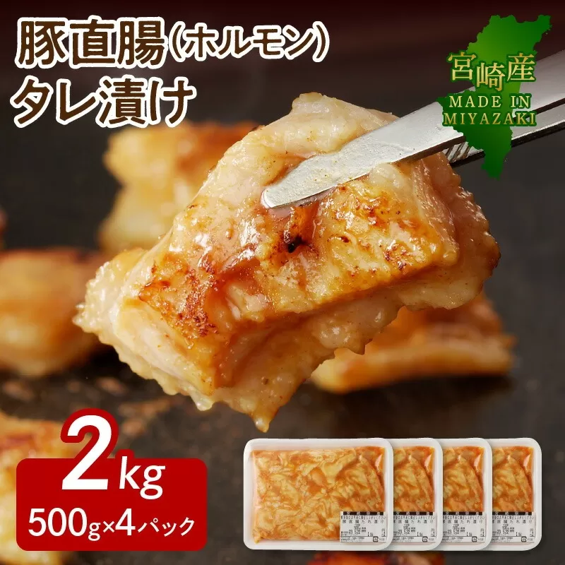 【宮崎産】豚直腸(ホルモン)タレ漬け 2kg (500g×4) N061-YB441