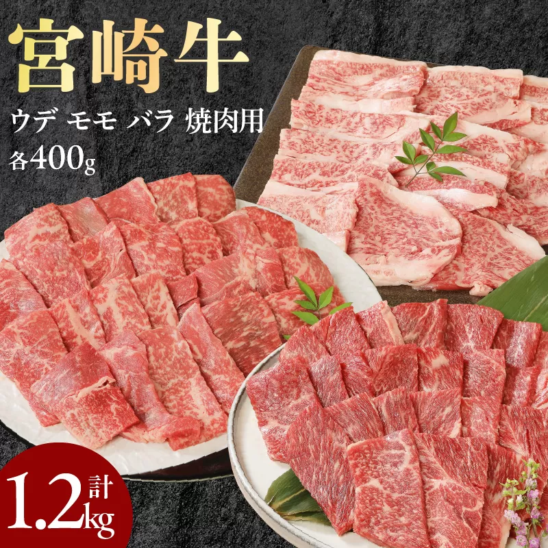 宮崎牛ウデモモバラ焼肉用各400g計1.2kg N0147-YC125