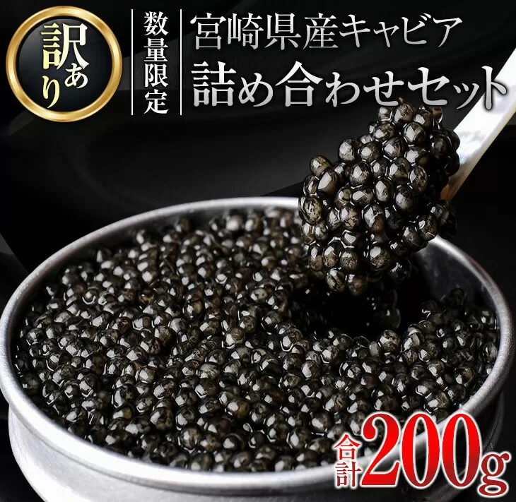 訳あり 数量限定 5つ星ホテル採用 宮崎県産 キャビア 詰め合わせ セット 合計200g 魚卵 魚介 魚貝 国産 熟成 新鮮 高級 希少 食品 三大珍味 黒いダイヤ おすすめ 水産物 おつまみ ご褒美 お祝い 記念日 パーティー 日南市 送料無料_XF1-25