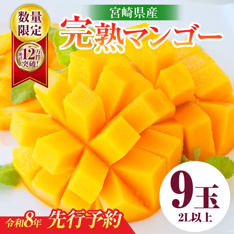 リピーター続出!!宮崎県産 完熟 マンゴー 2L以上×9玉 令和8年発送分 数量限定 フルーツ 果物 果汁 希少 濃厚 ジューシー 贅沢 上質 ご褒美 人気 国産 食品 おやつ デザート 産地直送 おすすめ ギフト プレゼント 贈り物 お土産 手土産 南国 日南市 送料無料_IE5-25