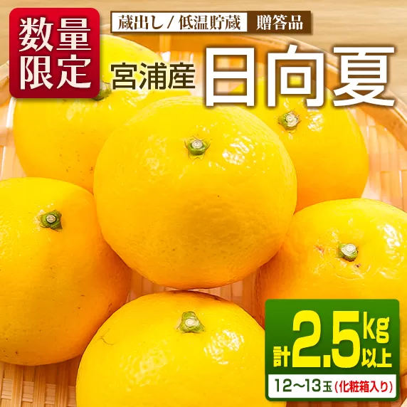 先行予約 宮浦産 蔵出し 日向夏 計2.5kg以上 化粧箱入り 期間限定 数量限定 フルーツ 果物 くだもの 柑橘 みかん 令和8年発送 国産 産地直送 新鮮 食品 ジュース デザート おやつ ギフト 贈り物 贈答 お返し お礼 手土産 おすそ分け 宮崎県 日南市 送料無料_BC130-25